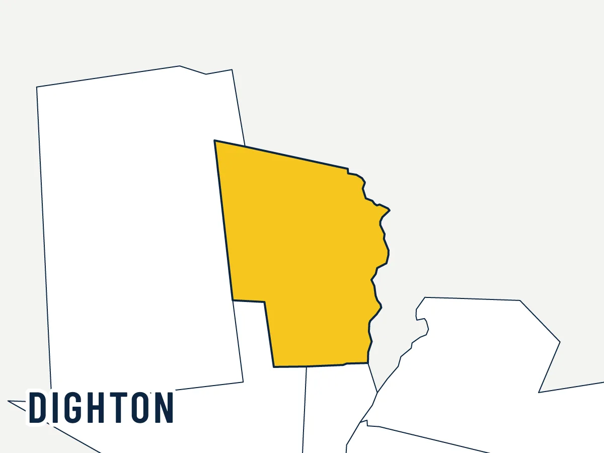 Illustrated map of Dighton, highlighted in gold among its neighbors