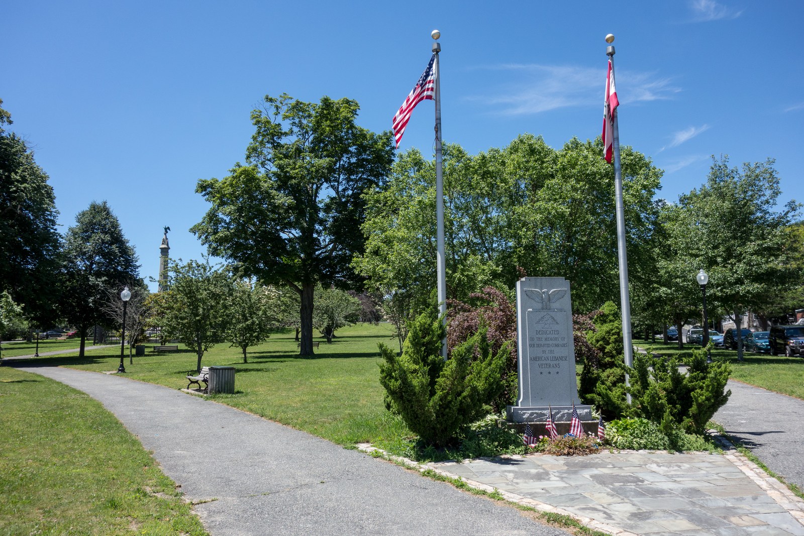 The war memorials in Clasky Common Park in New Bedford