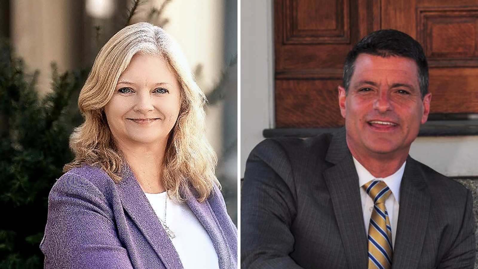 Rep. Lisa M. Field, left, smiling outdoors in a lavender jacket, and Lawrence Joseph Quintal, right, smiling in a gray suit and striped tie on stone steps, side by side in campaign photos